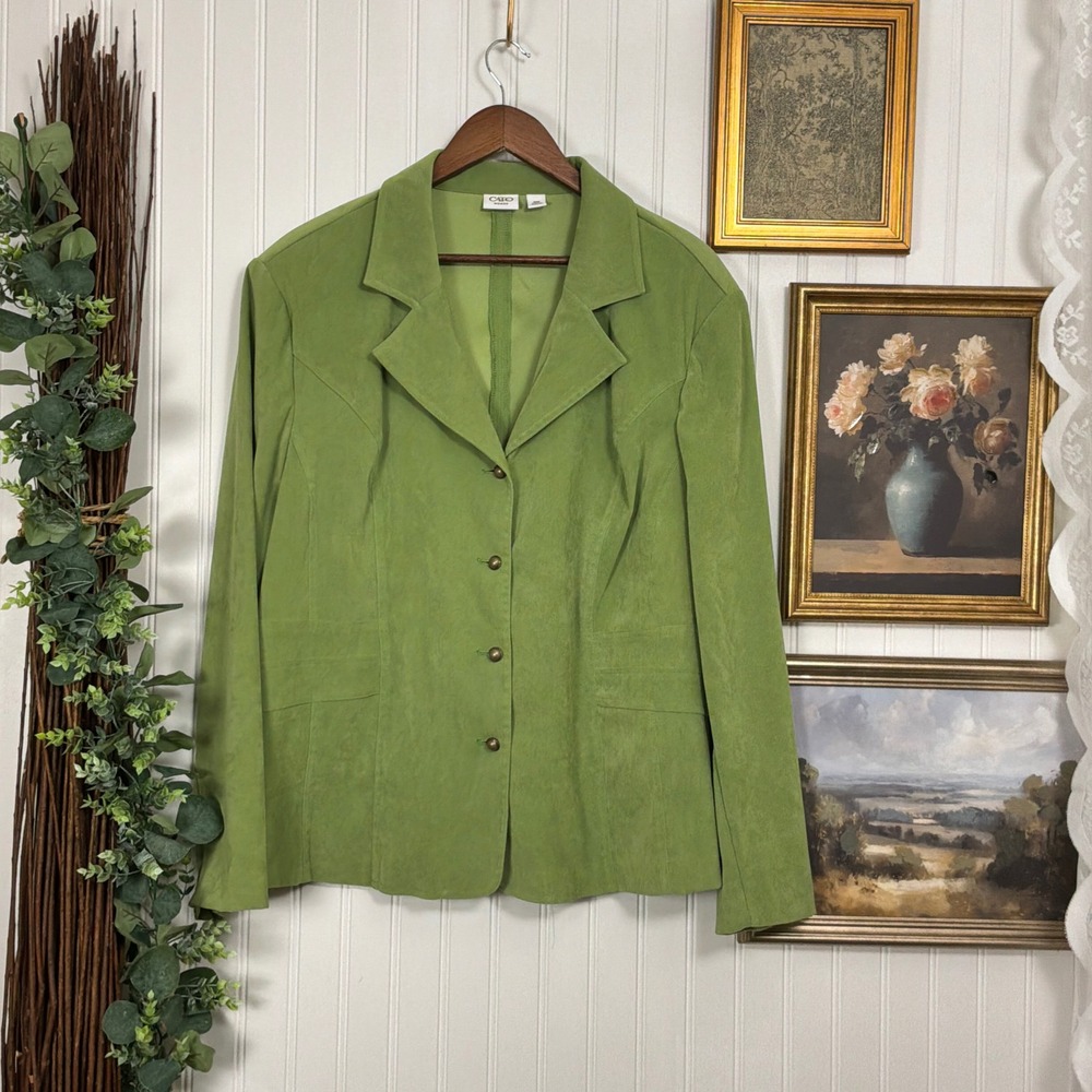 Cato Woman Blazer Women 22W Green Excellent Faux Suede Button Front
